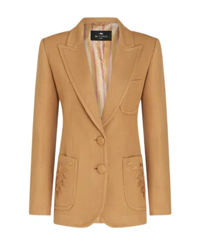 Etro Embroidered-detail Single-breast Blazer In Nude