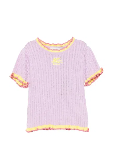 Etro Kids' Embroidered-detail T-shirt In Purple