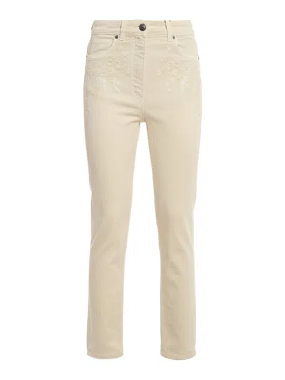 Etro Embroidered Detailed Skinny Jeans In Beige