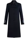 Etro , Gabardine Coat With Embroidery, Woman, Navy Blue, Size 42 In Blue