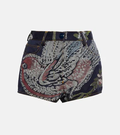 Etro Embroidered High-rise Denim Shorts In Navy