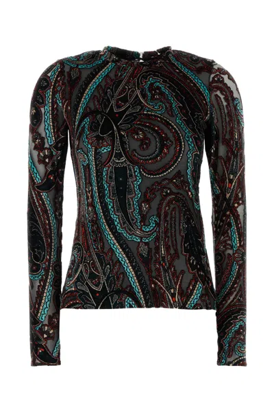 Etro Embroidered Jacquard Top In Black