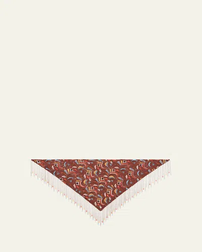 Etro Embroidered Lace Beaded Foulard In Brown