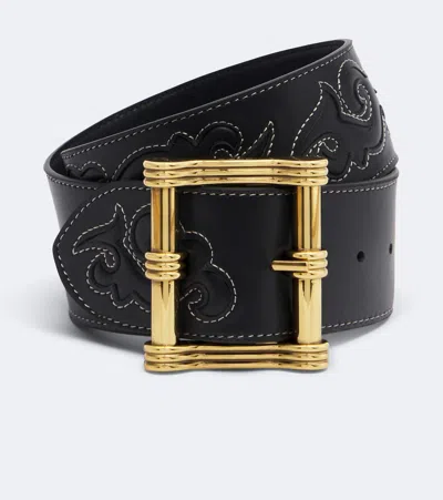 Etro Embroidered Leather Belt In Black