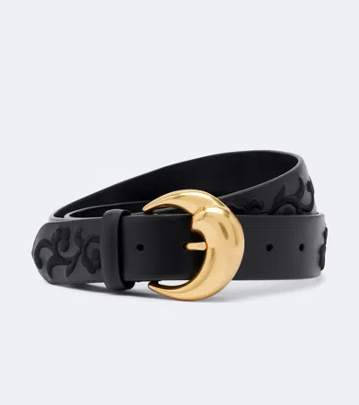 Etro Embroidered Leather Belt In Black
