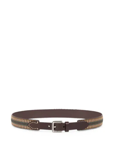 Etro Embroidered Leather Belt In Brown