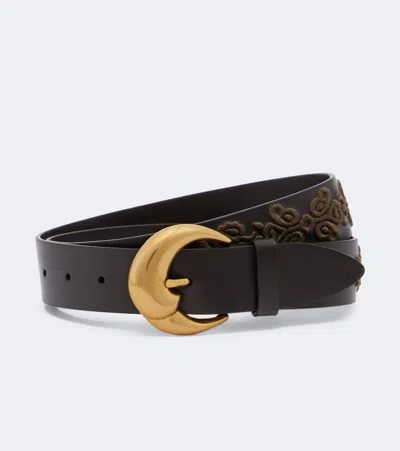 Etro Embroidered Leather Belt In Brown