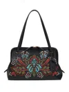 Etro Medium Leather Doc Shoulder Bag With Embroidery In Black