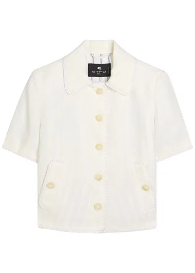 Etro Embroidered Linen Jacket In White