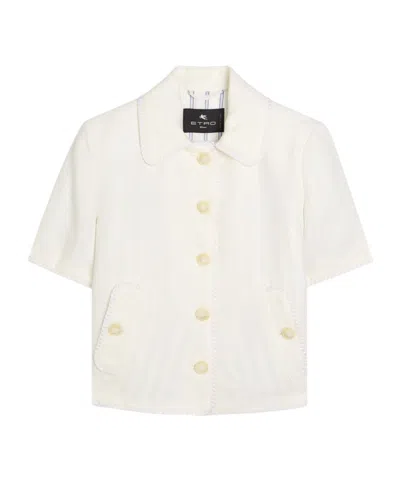 Etro Embroidered Linen Jacket In White