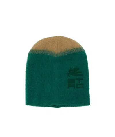 Etro Embroidered-logo Beanie In Green