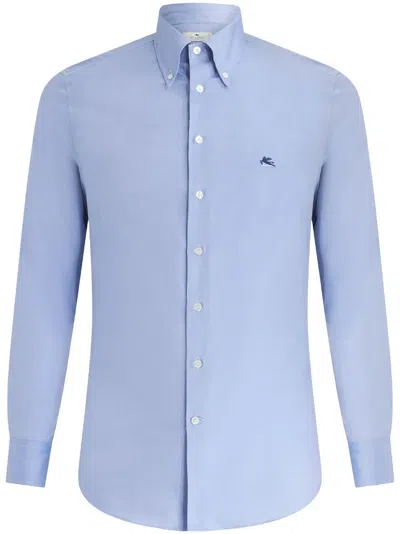 Etro Embroidered-logo Button-up Shirt In Blue