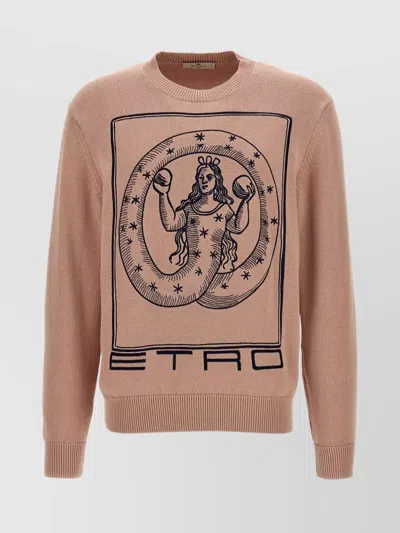 Etro Embroidered Logo Crew Neck Sweater In Pink