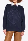 Etro Navy Blue Cotton Embroidered Logo Sweatshirt In Navy