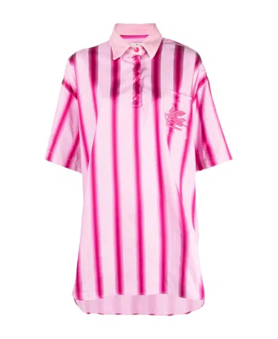 Etro Embroidered-logo Striped Shirt In Pink