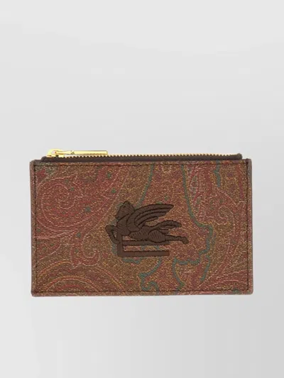 Etro Embroidered Logo Zip Around Card Slots In Brown