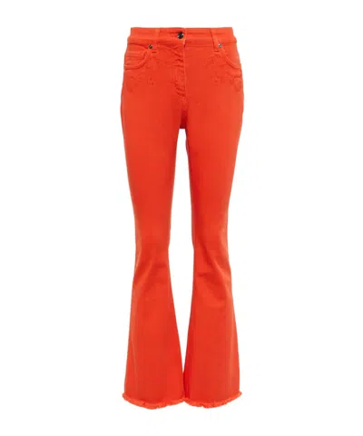 Etro Embroidered Mid-rise Flared Jeans In Red