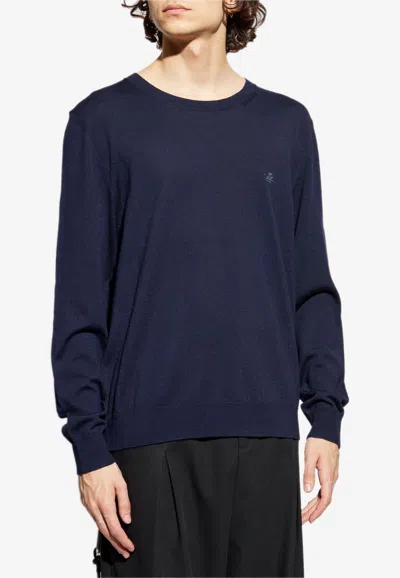 Etro Embroidered Pegaso Wool Sweater In Blue