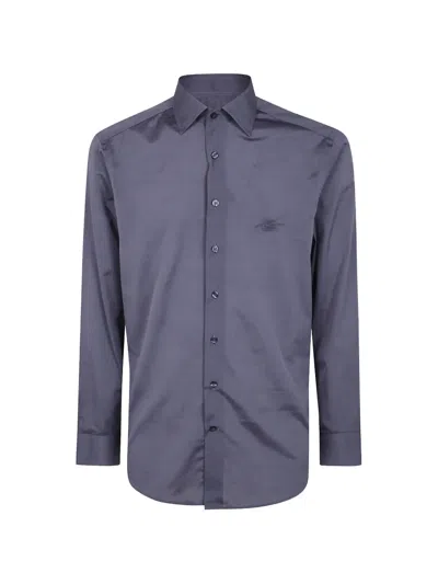 Etro Embroidered Pegasus Shirt In Blue