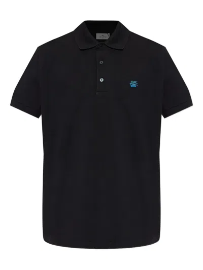 Etro Embroidered Polo Shirt In Black