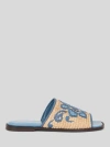 Etro Embroidered Raffia Slides In Light Blue