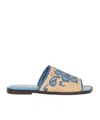 Etro Embroidered Raffia Slides In Light Blue
