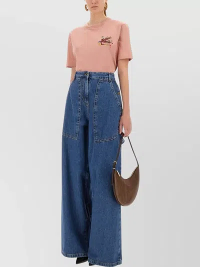 ETRO EMBROIDERED ROUND NECK SHORT SLEEVE TOP
