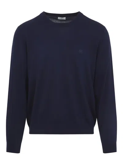 Etro Embroidered Round-neck Sweater In Blue