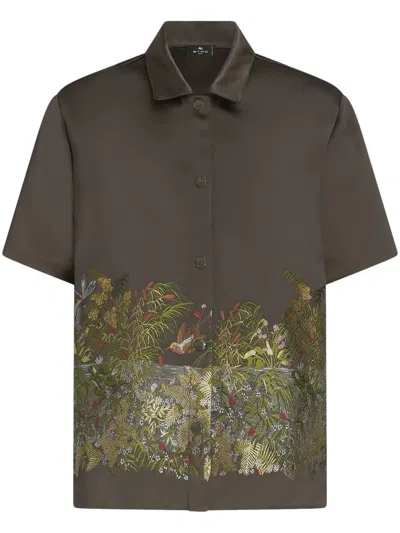 Etro Embroidered Viscose Blend Over Shirt In Green