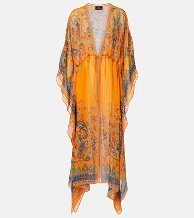 Etro Embroidered Semi-sheer Beach Cover-up In Orange