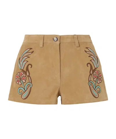 Etro Embroidered Shorts In Brown