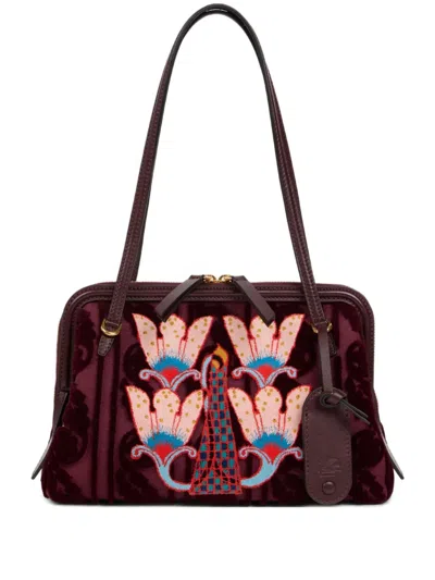 Etro Embroidered Shoulder Bag In Red