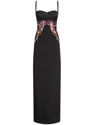 Etro , Embroidered Silk Dress, Woman, Black, Size 42 In Schwarz