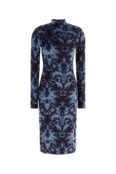 Etro Embroidered Stretch Chenille Dress In Blue