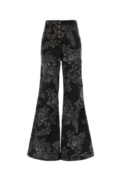 Etro Embroidered Stretch Denim Jeans In Floral