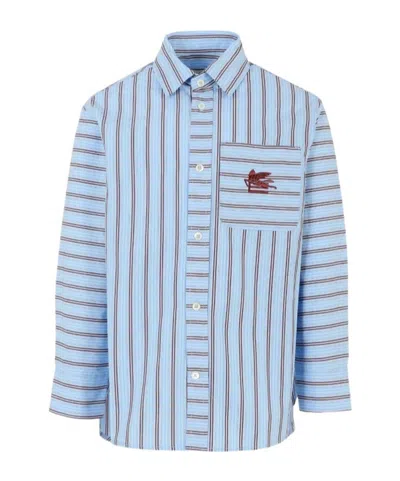 Etro Kids' Embroidered Striped Shirt In Blue