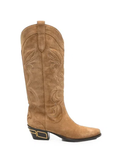 Etro Embroidered Suede Boots In Brown