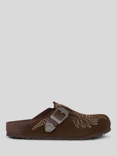 Etro X Birkenstock Embroidered Suede Boston Clogs In Brown