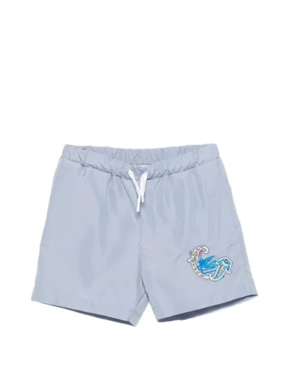 Etro Kids' Embroidered Swim Shorts In Blue