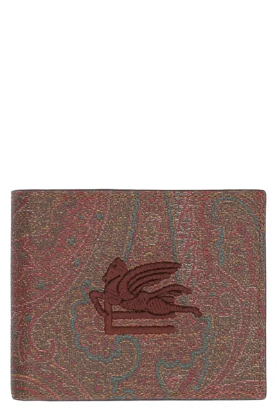 Etro Embroidered Synthetic Leather Wallet In Brown