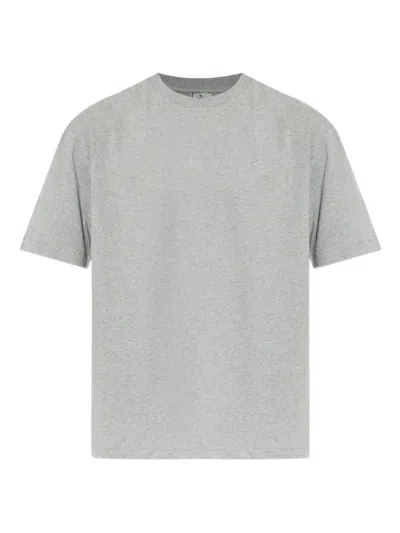 Etro Grey Embroidered Detail T-shirts Polos In Gray