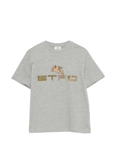 Etro Kids' Embroidered T-shirt In Gray