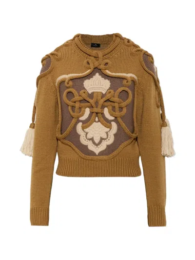 Etro Embroidered Tassel-detail Sweater In Brown
