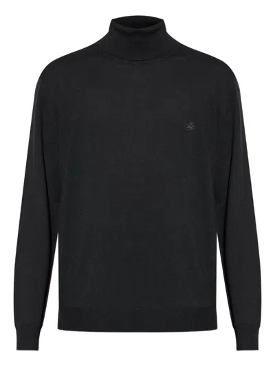 Etro Embroidered Turtleneck Sweater In Black