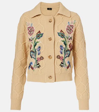 ETRO EMBROIDERED WOOL AND CASHMERE CARDIGAN