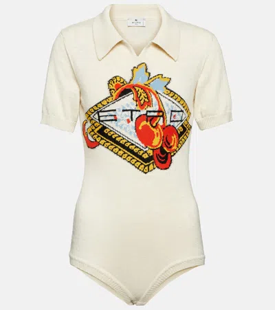 Etro Intarsien-body Mit Logo In Beige