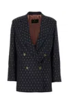 Etro , Double-breasted Wool Jacquard Jacket, Woman, Navy Blue, Size 48