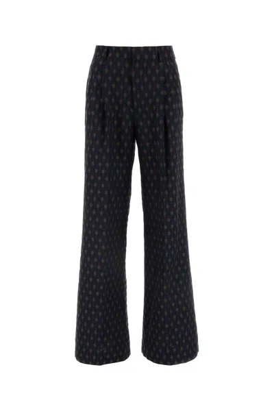 Etro Embroidered Wool Blend Pant In Blue