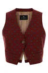 Etro Embroidered Wool Blend Vest In Burgundy
