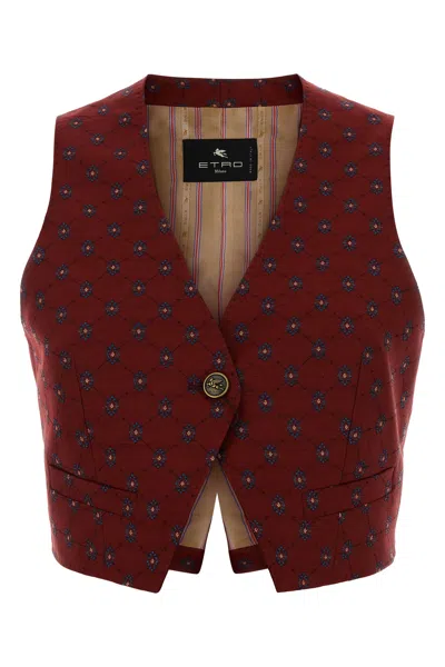 Etro Embroidered Wool Blend Vest In Burgundy